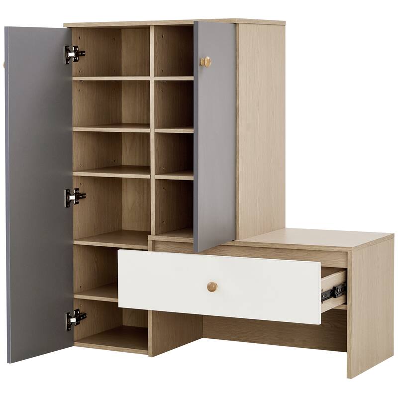 43.25" Shoe Storage Cabinet Bench with 6 Adjustable Shelves