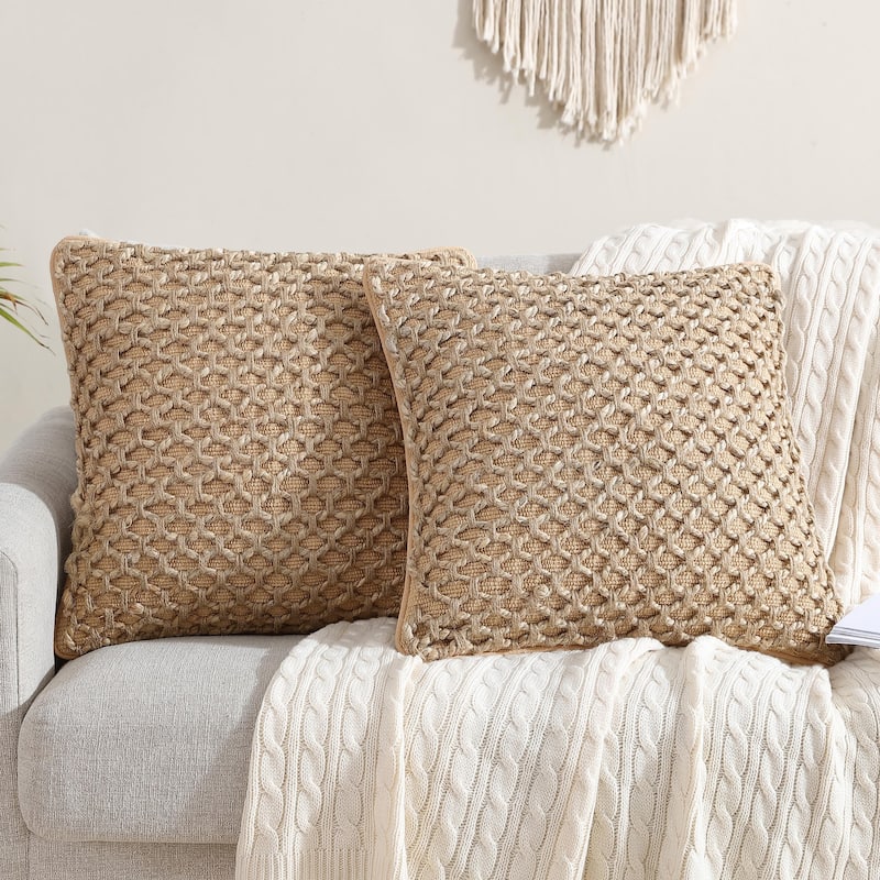 Boho Living Jada Braided Cotton/Jute Throw Pillows - Beige - 20x20 Set of 2