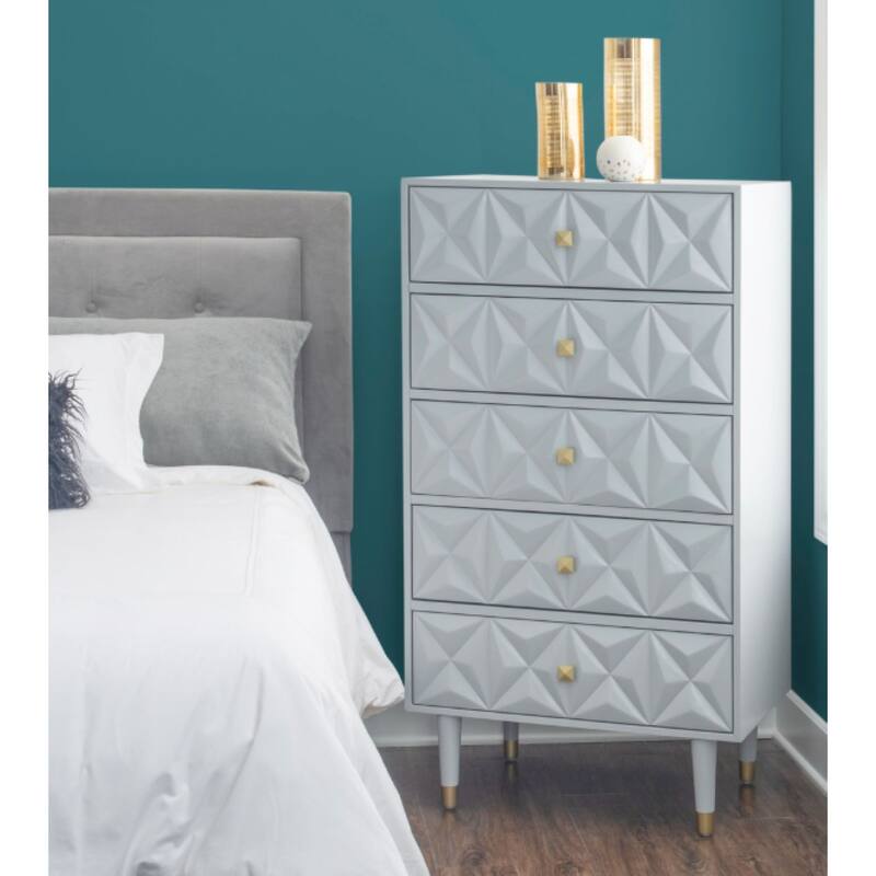 Geometric Patterned Five Drawer Dresser - 52" - Gray