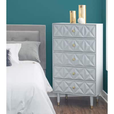 Geometric Patterned Five Drawer Dresser - 52" - Gray