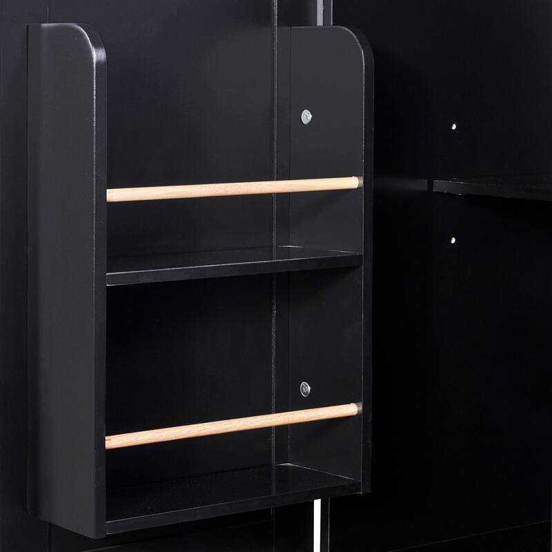 50" Rolling Kitchen Cart with Rubberwood Top, Internal Storage Racks, 5 Drawers & 2 Slide-Out Shelves for Kitchen Organization