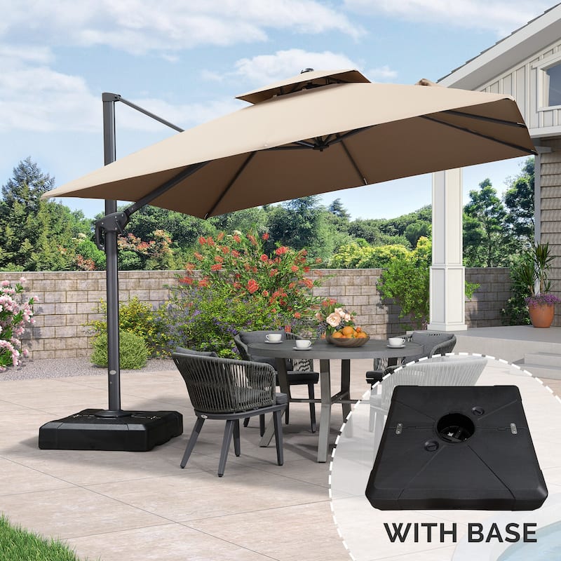 PURPLE LEAF 10ft Square Cantilever Umbrellas with Tilt-and-Crank with Base