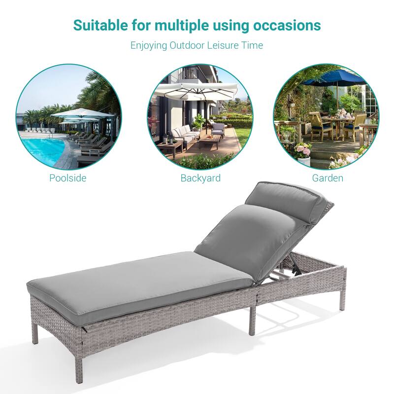 BONOSUKI 2Pcs Outdoor Lounge Chaise Rattan Chair Weather-Resistant