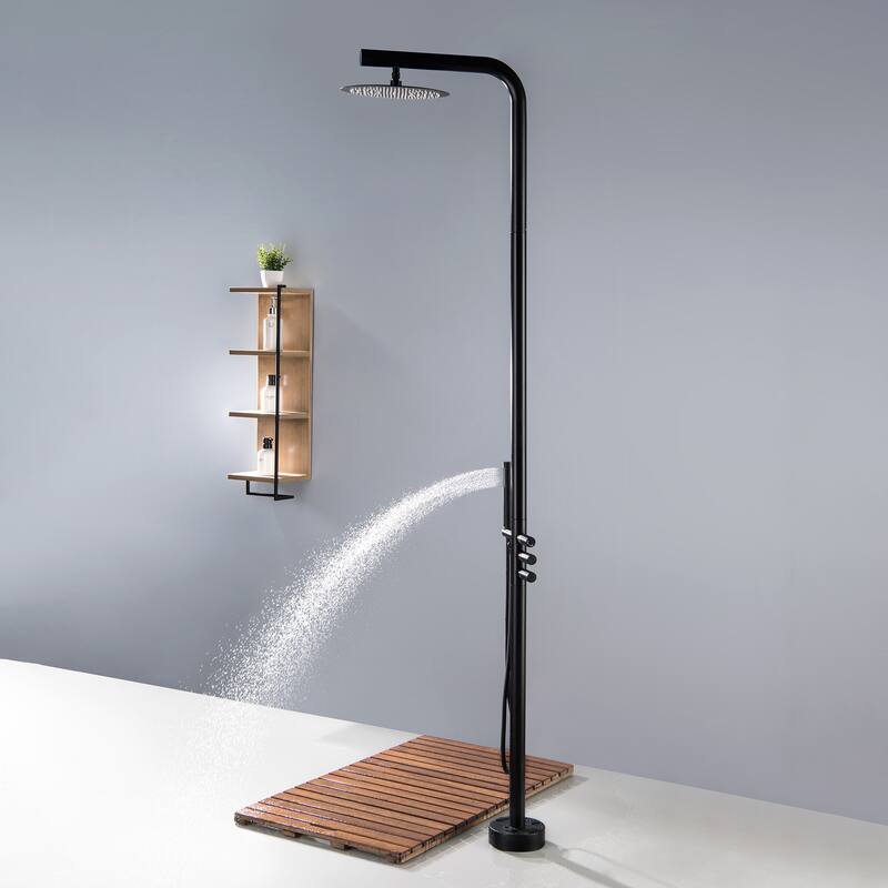 Freestanding Outdoor Shower System for Backyard/Garden/Poolside/Beach, Floor Mounted Shower Faucet with Shower Head & Handheld