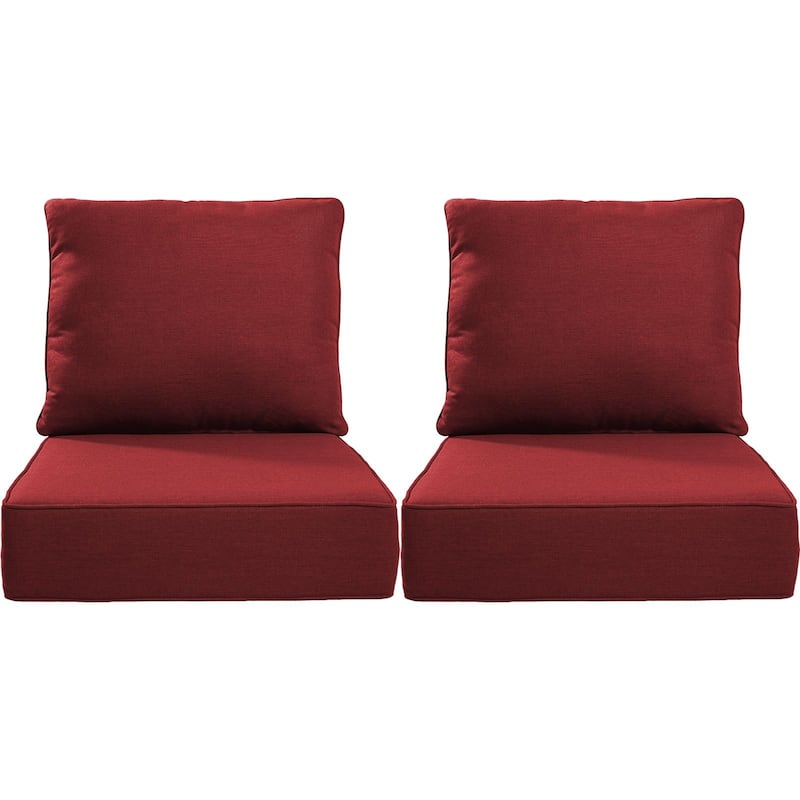 Luxury 6" Outdoor Cushions for Patio Furniture, 24x24x6 Cushion Set, Fade Resistant Replacement Cushions with Removable Cover - Red - 2 Set