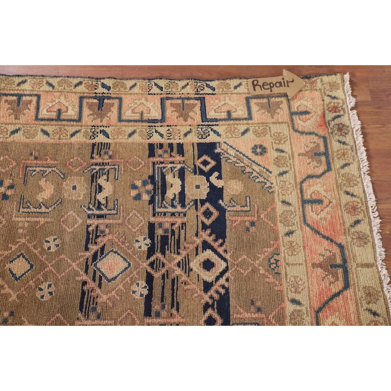 Geometric Hamedan Vintage Persian Rug Handmade Wool Carpet - 3'10"x 5'1"