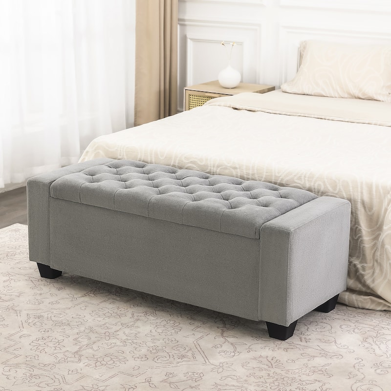 Adeco Rectangle Storage Ottoman Bench for Living Room, Bedroom