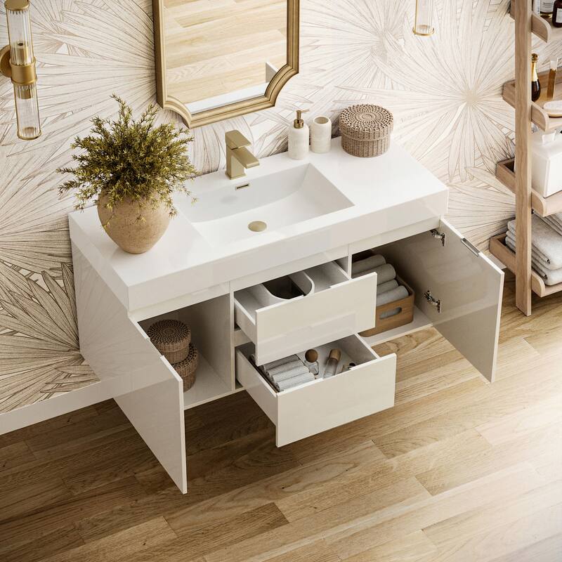 Fresca Senza 48" Wall Mounted / Floating Single Vanity Set with Wood