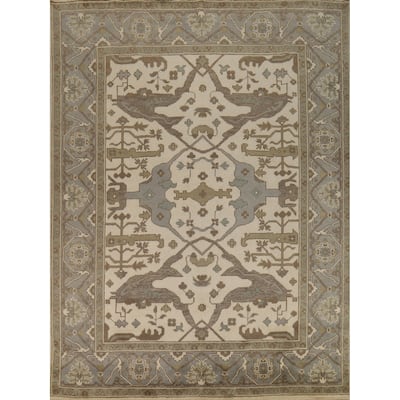 Ivory Oushak Indian Area Rug Handmade Wool Carpet - 8'1"x 9'8"