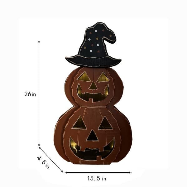 25in Wooden Lighted Jack O Lantern with Hat and Timer Battery Operated ...