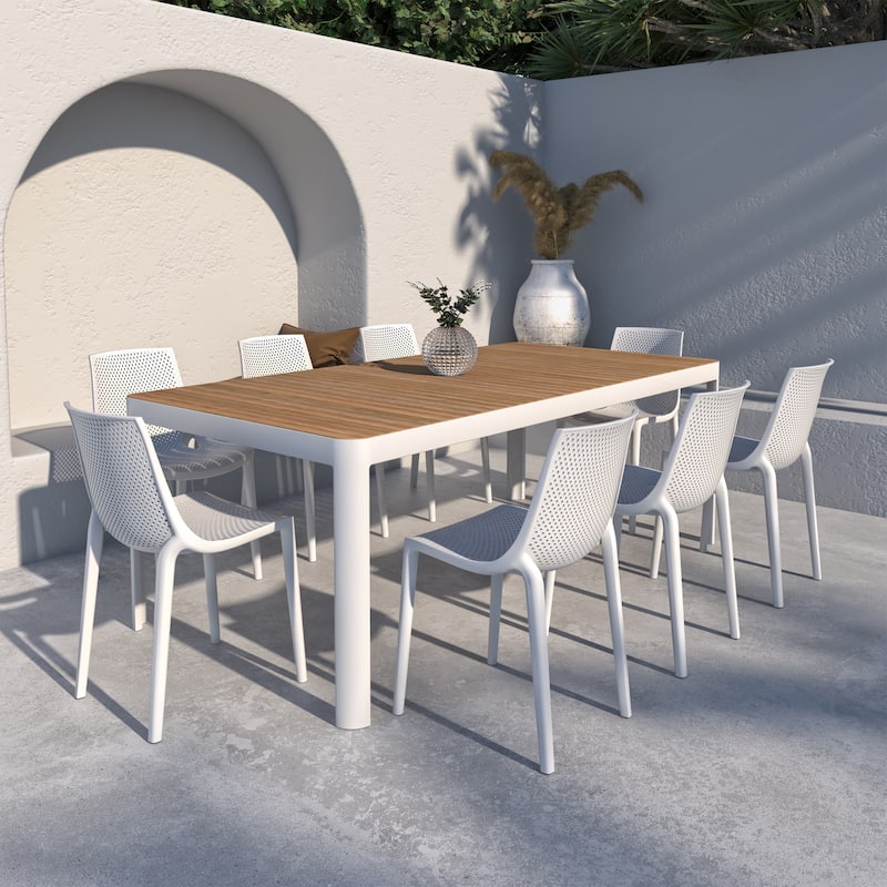 Amazonia Isra FSC Certified Wood 9pc Outdoor Patio Dining Set - White