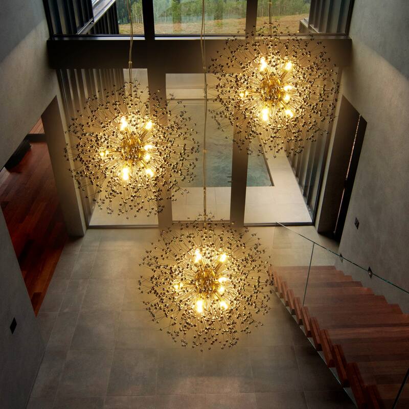 Black or Gold Modern Glam Starburst Firework Crystal Chandelier - Gold