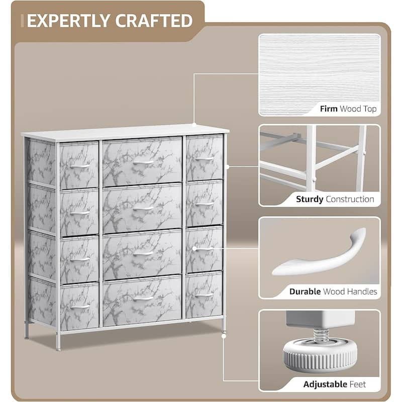 Dresser w/ 12 Drawers - Furniture Storage Chest Tower Unit for Bedroom