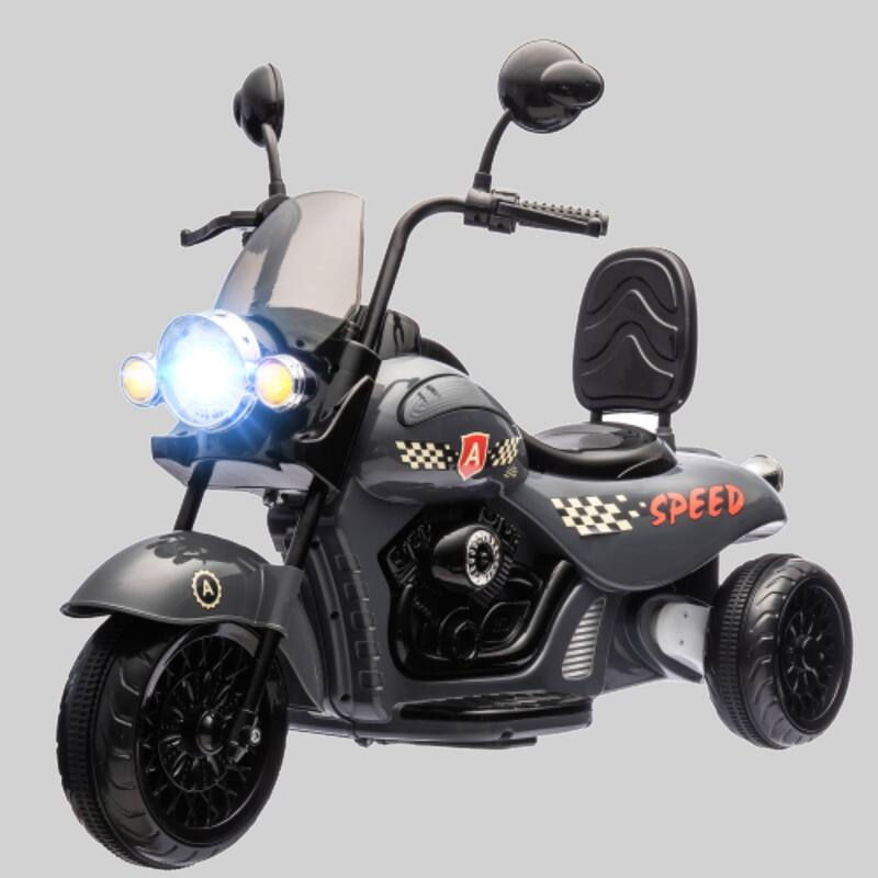 6V Electric Kids Chopper Motorcycle, 3-Wheel Ride-On with Music, Headlights, Forward/Reverse, for Boys and Girls - Grey