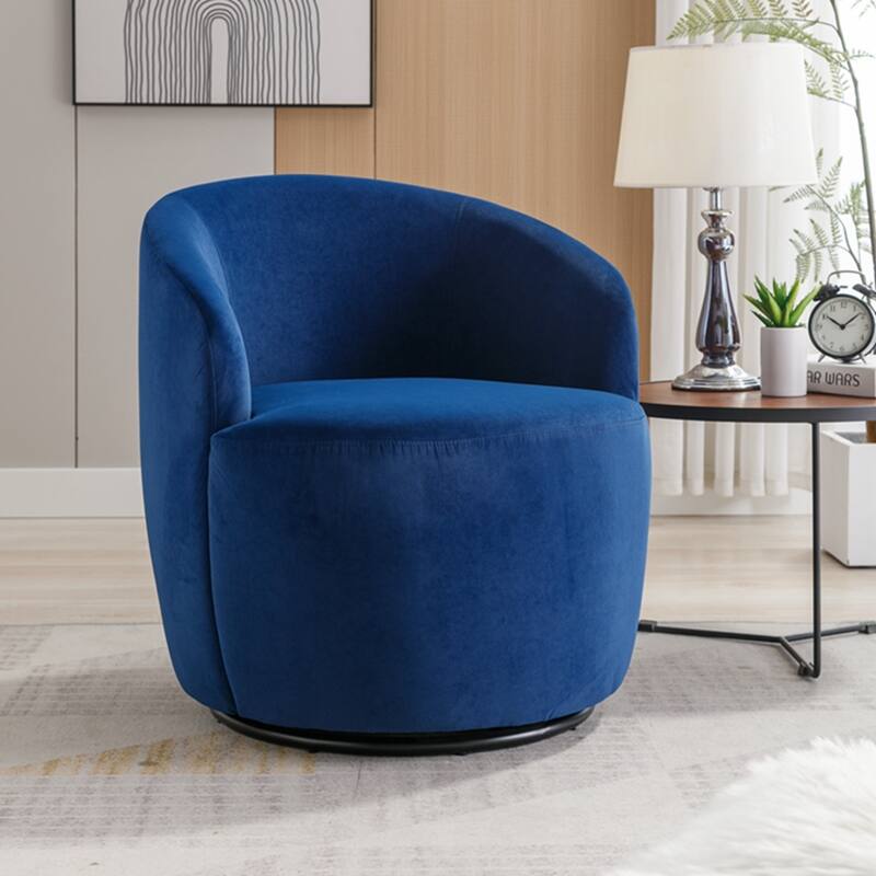 Velvet Fabric Swivel Accent Armchair Barrel Chair With Powder Coating Metal Ring
