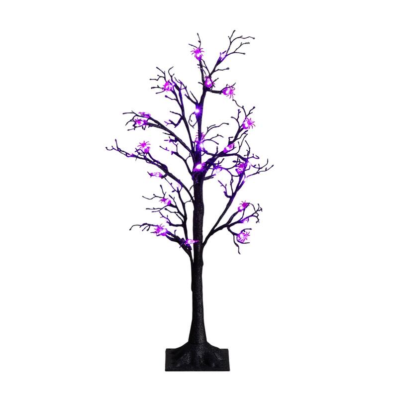 Pre-Lit Spider Artificial Halloween Twig Tree - 3' - Purple LED Lights