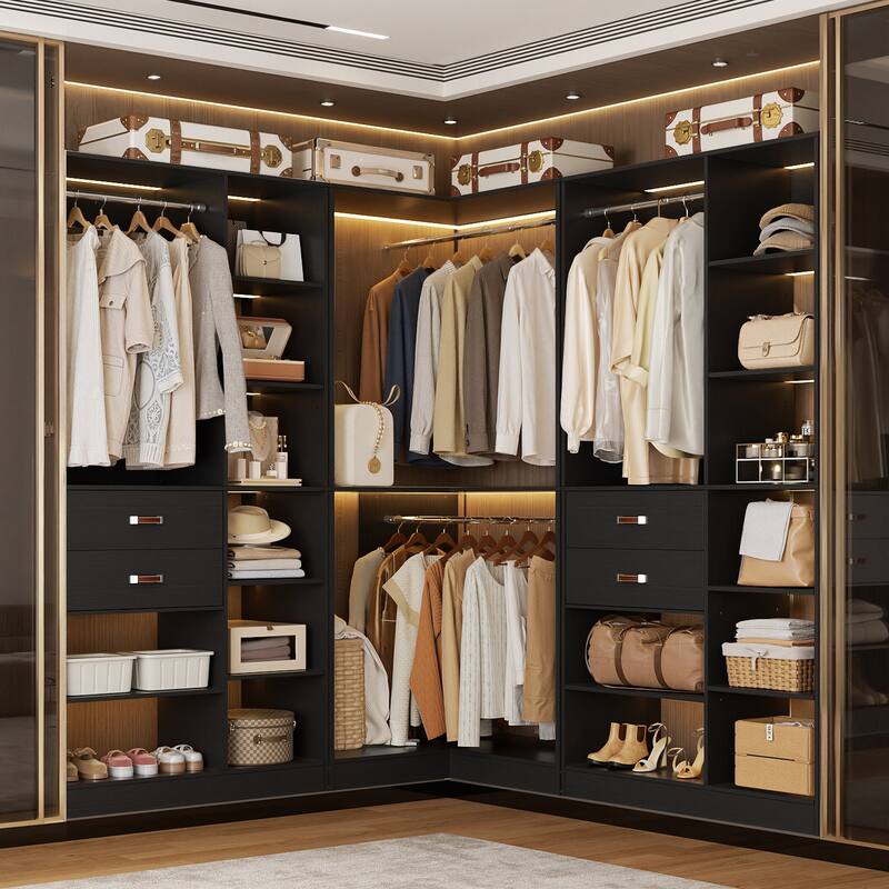 40'' Large Closet System with 10 Shelves and 2 Drawers, Freestanding Closet Organizer with Hanging Rods