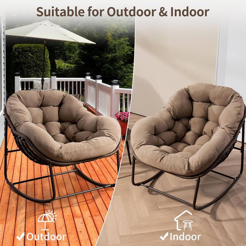 Outdoor rattan rocking chair, padded penguin rocking chair,lounge chair Outdoor for Front Porch,Living Room,Patio,Garden