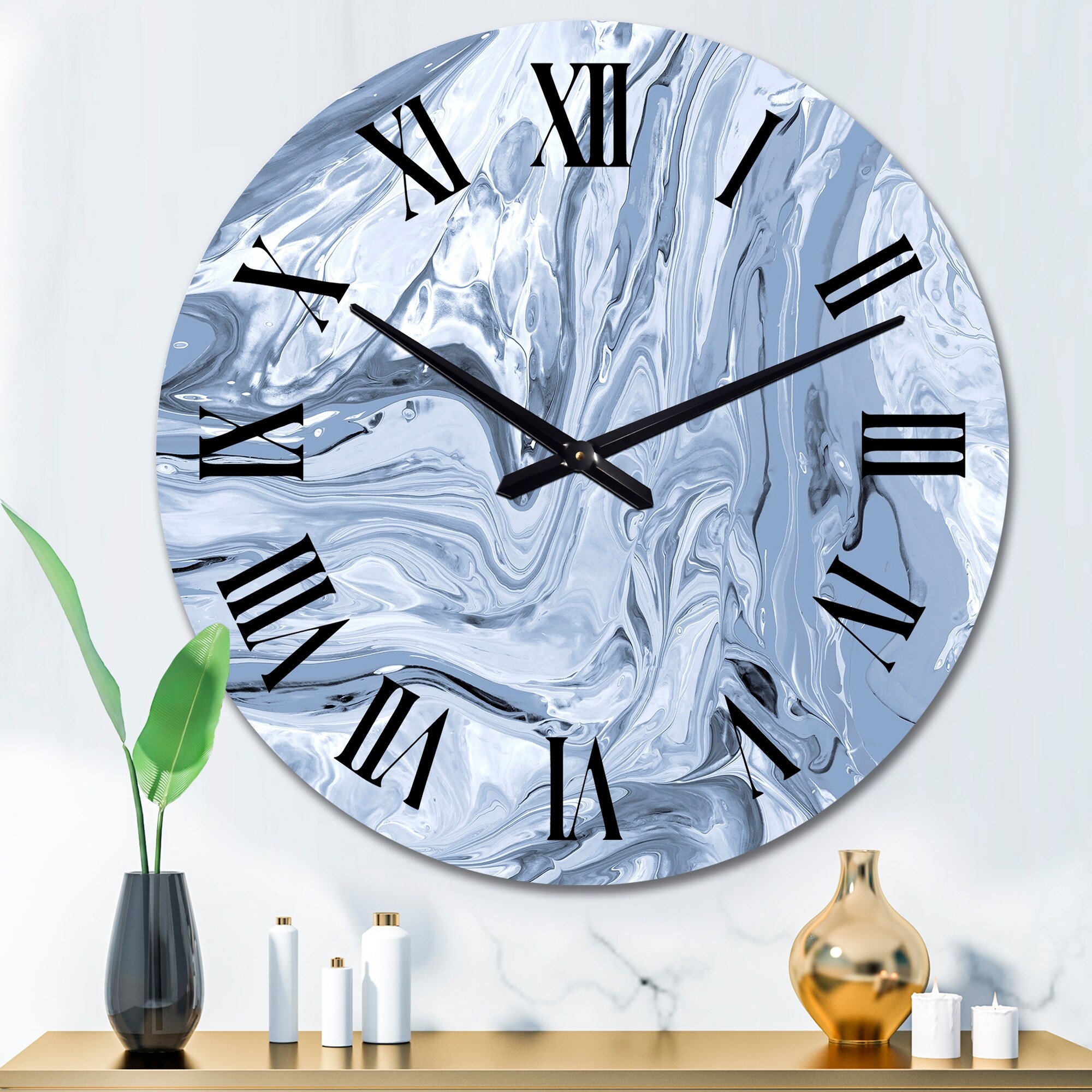 Designart 'Contemporary Grey Liquid Art Waves' Modern wall clock