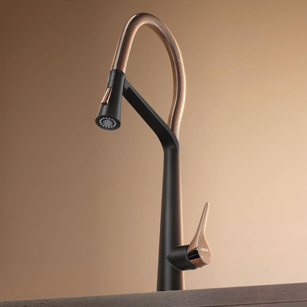 HIGOLD BN2.0 High Arc Spring Kitchen Faucet with Magnetic Technology, Rose Gold & Matte Black Finished