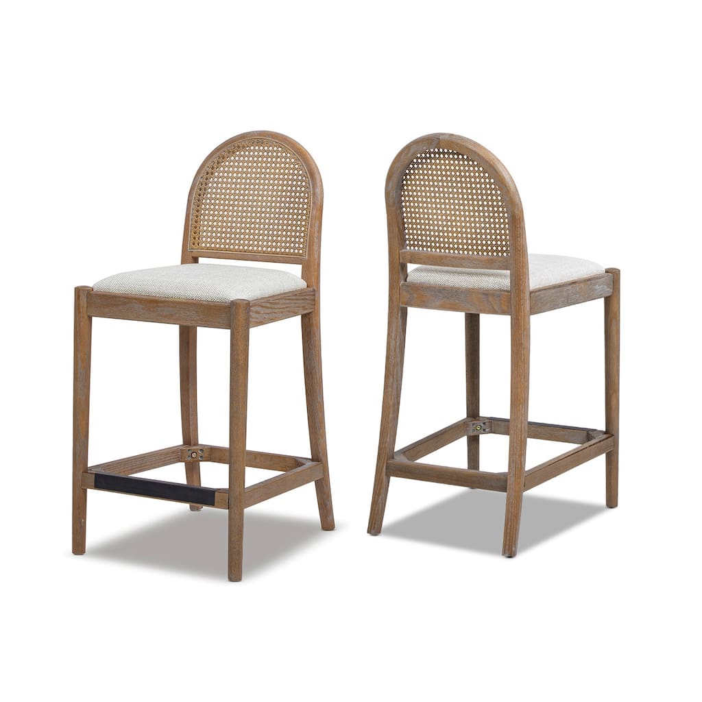 Curved Back Cane Rattan Counter Stool Set