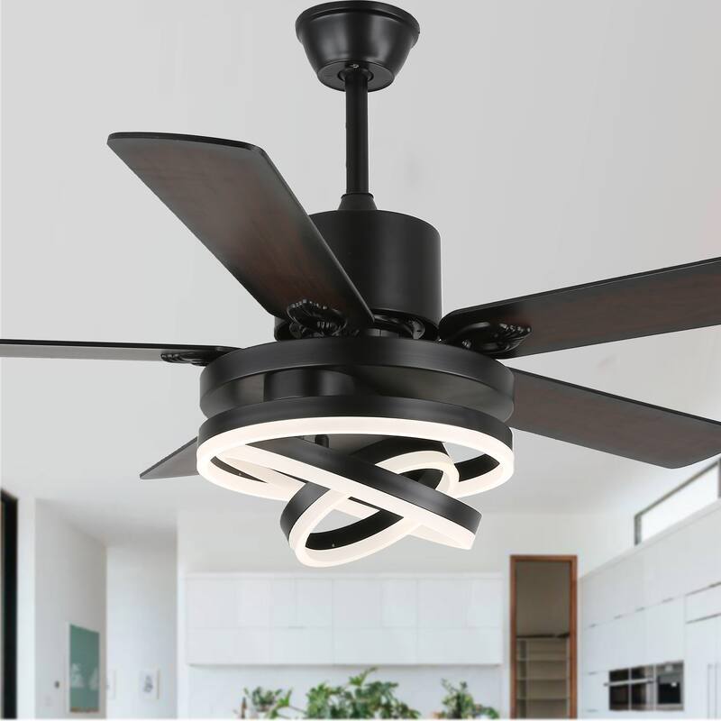 52Inch Modern DIY Shape Reversible Ceiling Fan with LED Light, 6-Speed Ceiling Fan with Remote for Large Room - 52 Inches