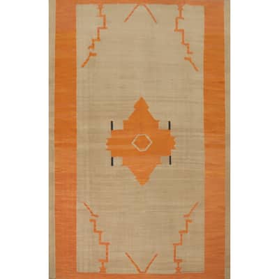 Hand Woven Oriental 100% Wool Carpet Southwestern Tribal Brown Kilim Area Rug - 11' 9'' X 9' 0''
