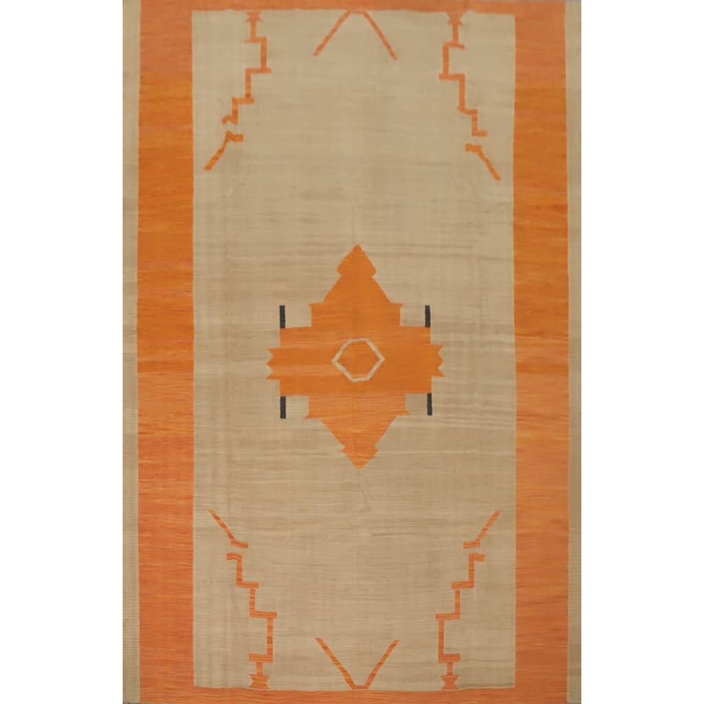 Hand Woven Oriental 100% Wool Carpet Southwestern Tribal Brown Kilim Area Rug - 11' 9'' X 9' 0''