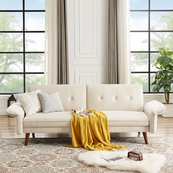 slide 2 of 41, Modern Futon Sofa Bed, Convertible Sleeper Sofa with Tapered Wood Legs, 78.35" W, Small Split Back Sofa for Living Room