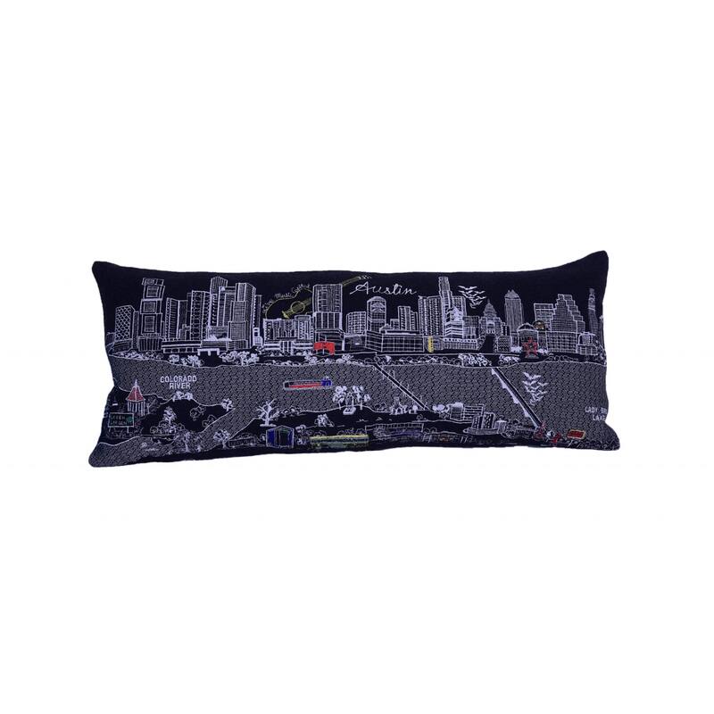 HomeRoots 35" Black Austin Nighttime Skyline Lumbar Decorative Pillow