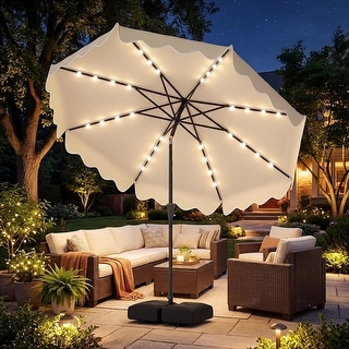 10 FT Outdoor Table Umbrella Solar Patio Umbrella with Base Included ...