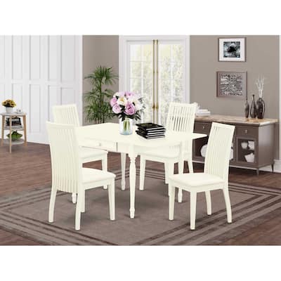 5-Piece Linen White Finish Solid Wood Top - Dining Room Set - Seats 4