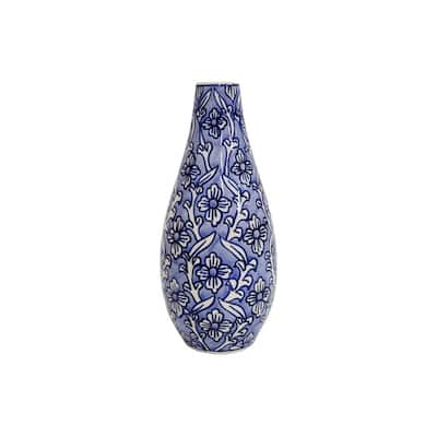 Home&Manor Ceramic Slim Vase Light Blue