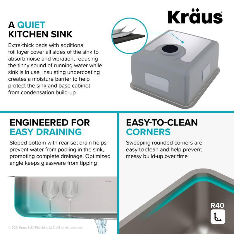 Kraus Dex 17" Single Basin 16 Gauge Stainless Steel Kitchen Sink for