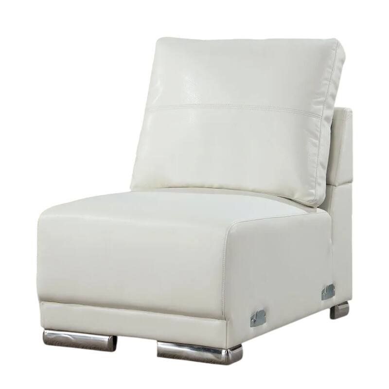 Althy Modular Armless Lounge Chair, Chrome Metal, White Faux Leather