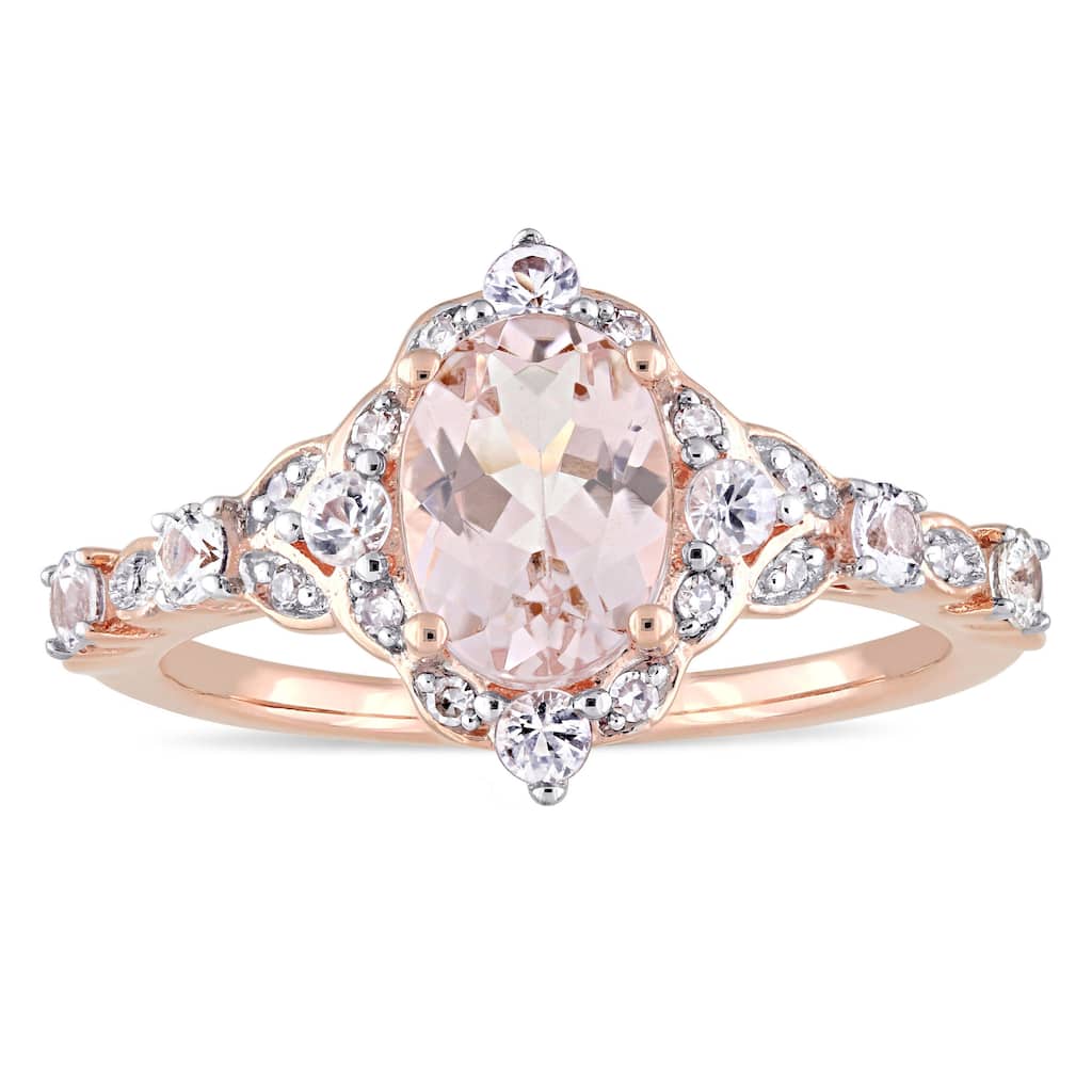 Miadora 14k Rose Gold Morganite White Sapphire and Diamond Accent Vintage Ring.