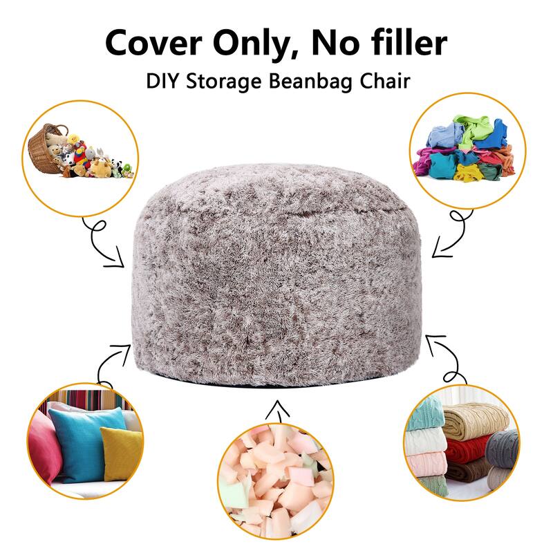 Fluffy Bean Bag Covers Only, Soft PV Velvet Bean Bag Chair Cover for Living Room Bedroom, No Filling