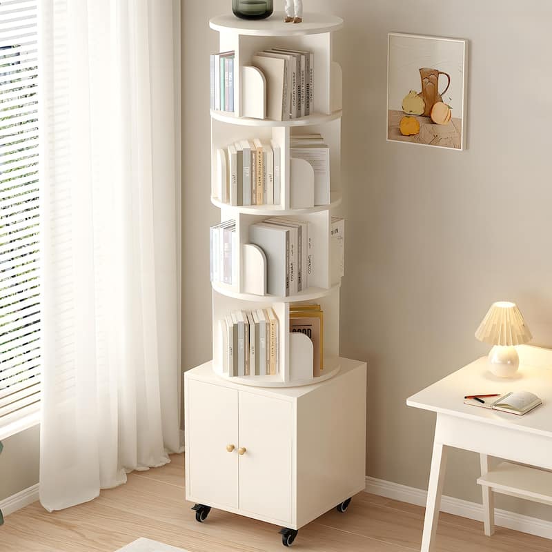 Anmytek 360 Rotating Corner Bookshelf with Wheels Space Saving Storage for Small Rooms