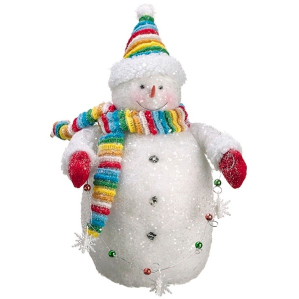 15" White and Red Chubby Snowman with Ornaments Strand Christmas Tabletop Figurine