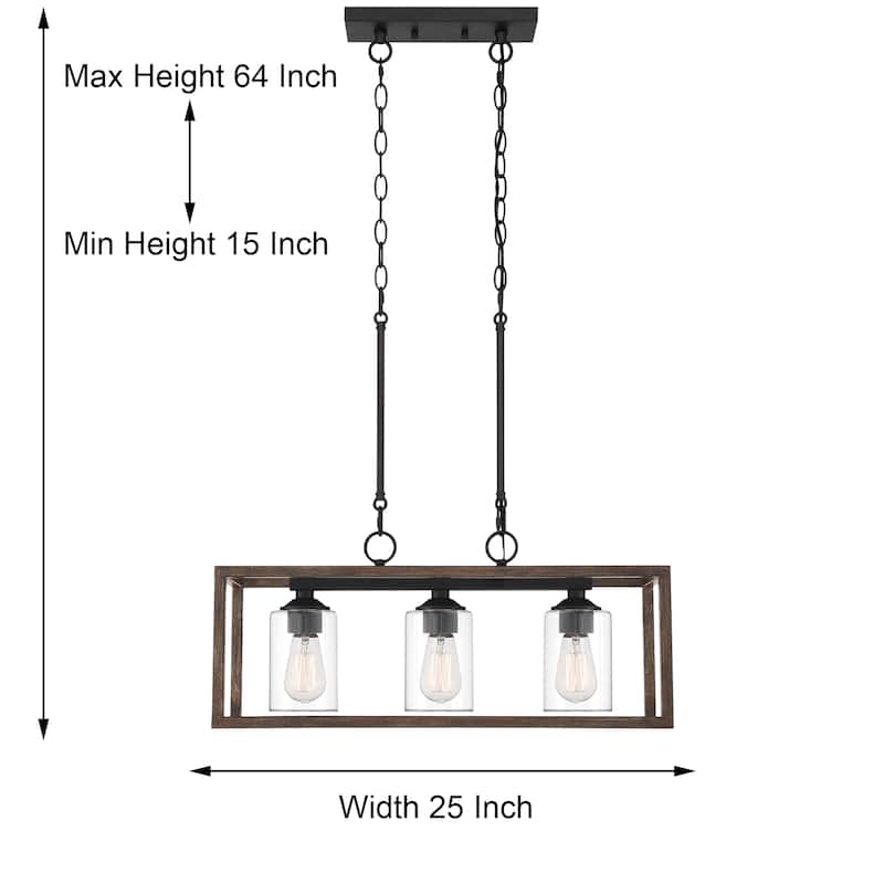 Modern Farmhouse 3-ight Rectangle Chandelier - 25