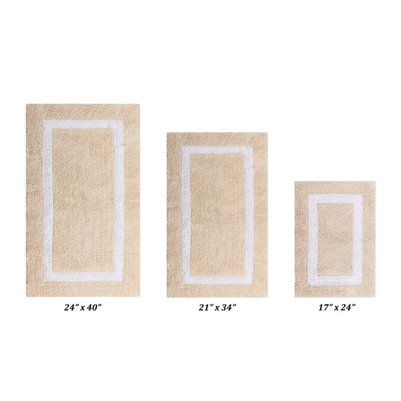 Better Trends Hotel Collection in Race Track 100% Cotton Super Absorbent Reversible Double Sided Machine Washable Bath Mat Rug - 3 Piece Set (17" x 24" | 21" x 34" | 24" x 40") - Sand & White