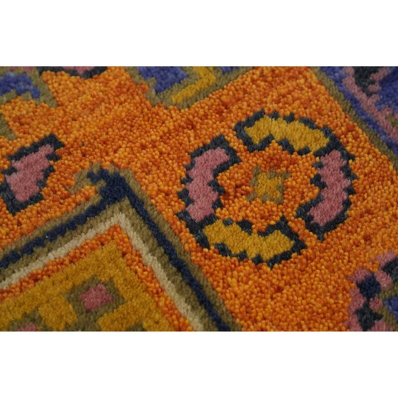 Hand-knotted Traditional Wool Orange Geometric Area Rug Oriental Carpet - 8' 2'' X 2' 8''