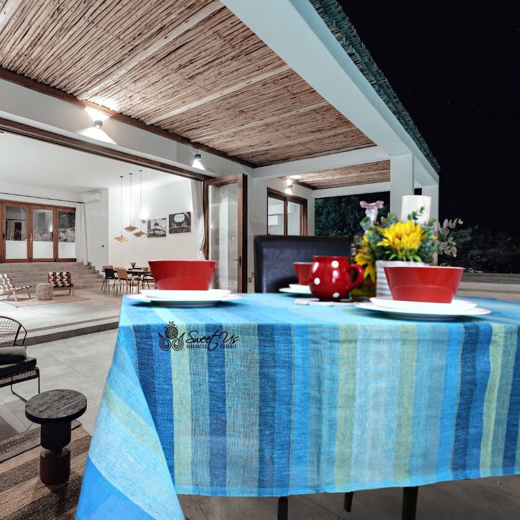 Striped Light weight Cotton Tablecloth Rectangle Red Blue Green