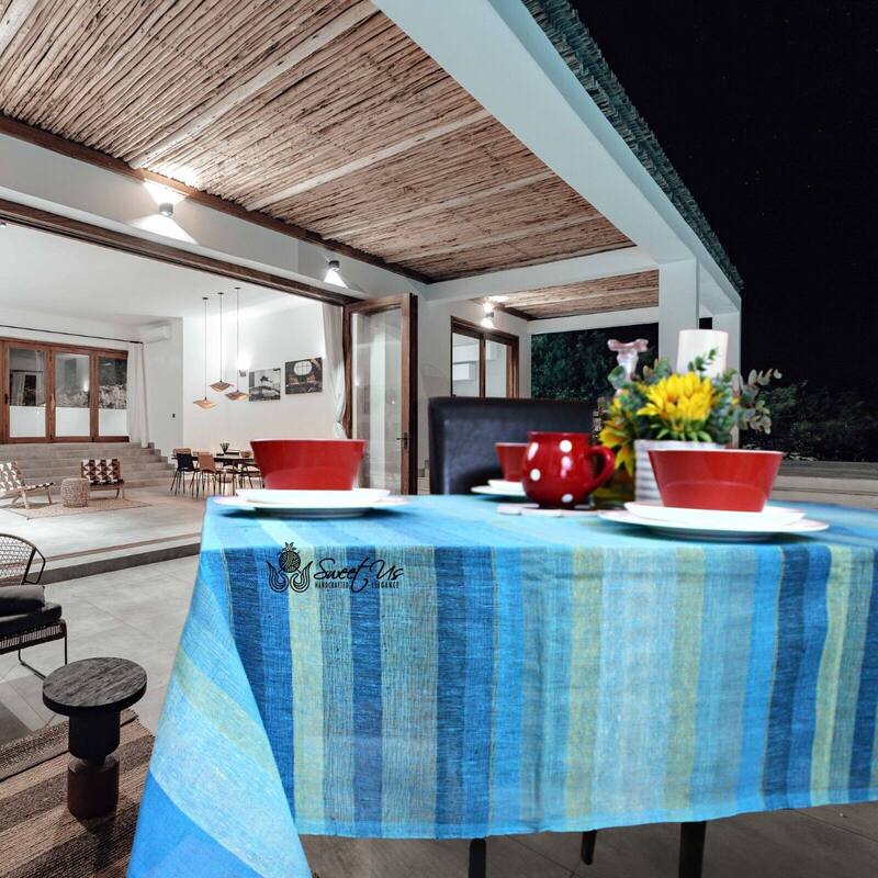 Striped Light weight Cotton Tablecloth Rectangle Red Blue Green