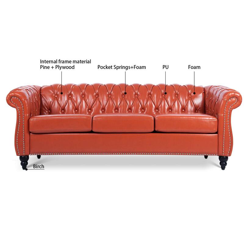 YOOKINLI Rolled Arm 3 Seater Sofa - Orange