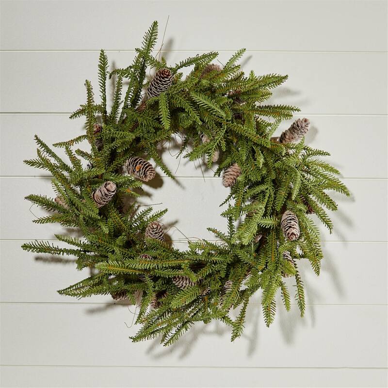 24"Round Green and Brown Pinecone Wreath with Wired Branches on Grapevine Twig Base for Seasonal Decor - 24”L x 7”W x 24”H