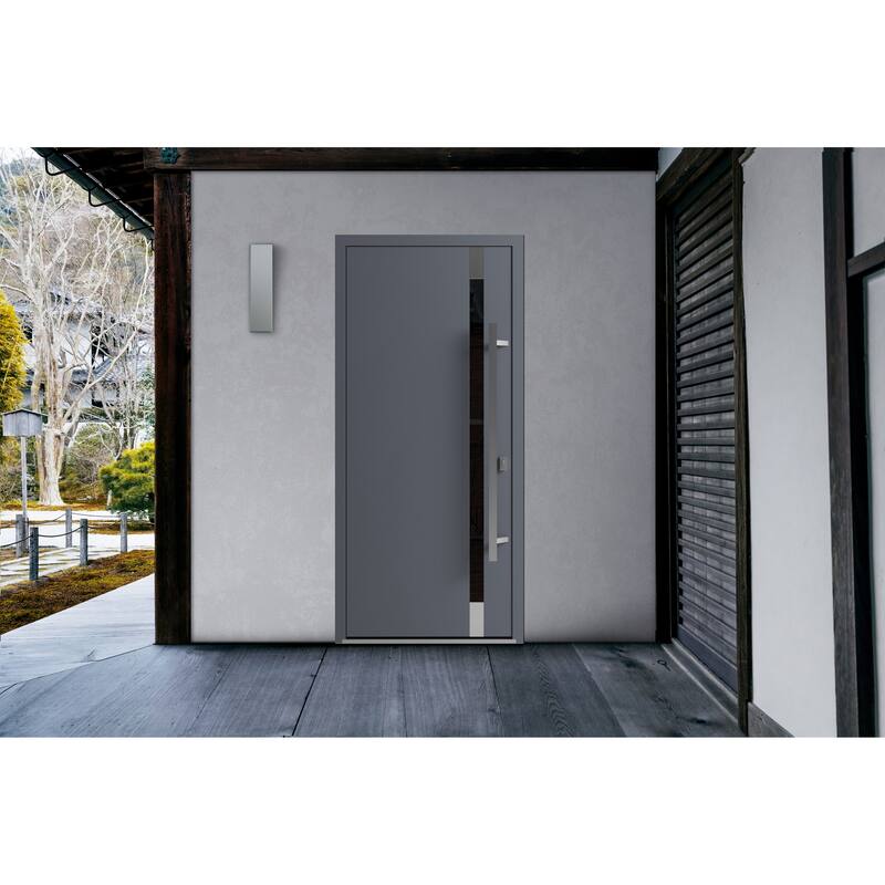 Front Exterior Prehung Steel Door Ronex 1011 Grey Stainless Inserts Entry Metal Painted W36xH80 Left hand Inswing