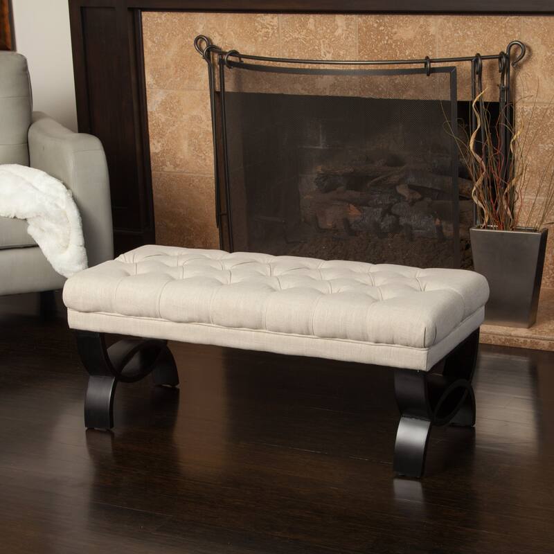 Scarlette Tufted Fabric Ottoman Bench by Christopher Knight Home - 41.00" L x 17.25" W x 16.75" H - Light Beige