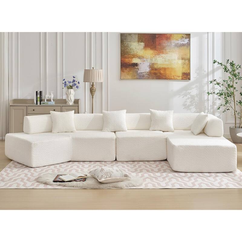 Modern Minimalist 140" L-Shape Couch ,No Assembly Required,Boucle,Modular Sofa ,Couch with Chaise