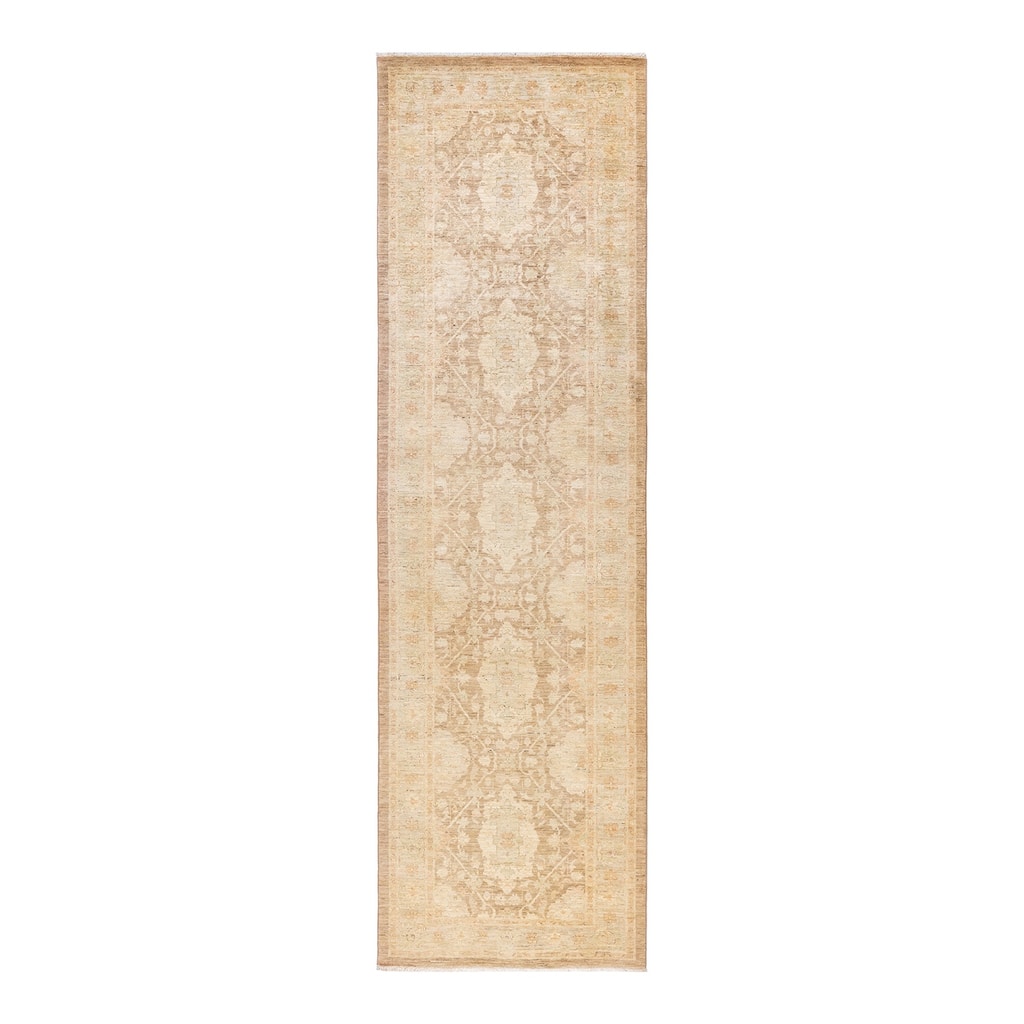 Overton Hand Knotted Wool Vintage Inspired Modern Contemporary Eclectic Beige Runner Rug